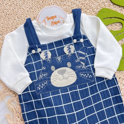 Conj. Body Manga Longa e Jardineira Tigrinho - Marinho